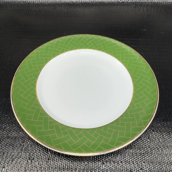 Williams Sonoma Garden Lattice Green Rim 8inch Plate Dish Set 2 New With Sticker - Picture 10 of 16